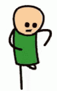 a cartoon character is wearing a green shirt and waving .