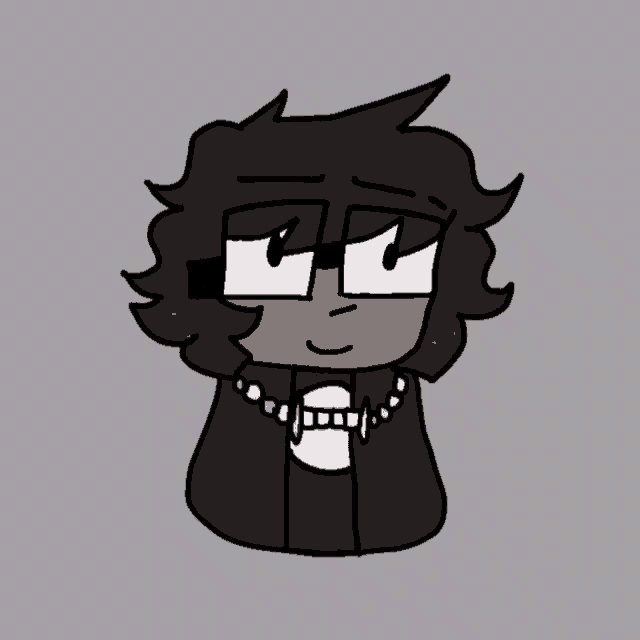 a cartoon character with glasses and a necklace