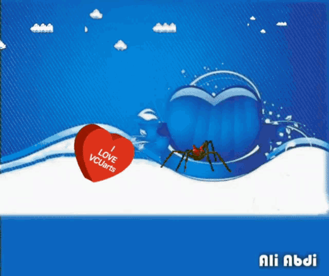 a blue heart with a red heart that says i love vcuarts on it