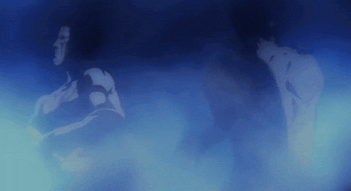 a person is standing in a dark room with a blue light behind them