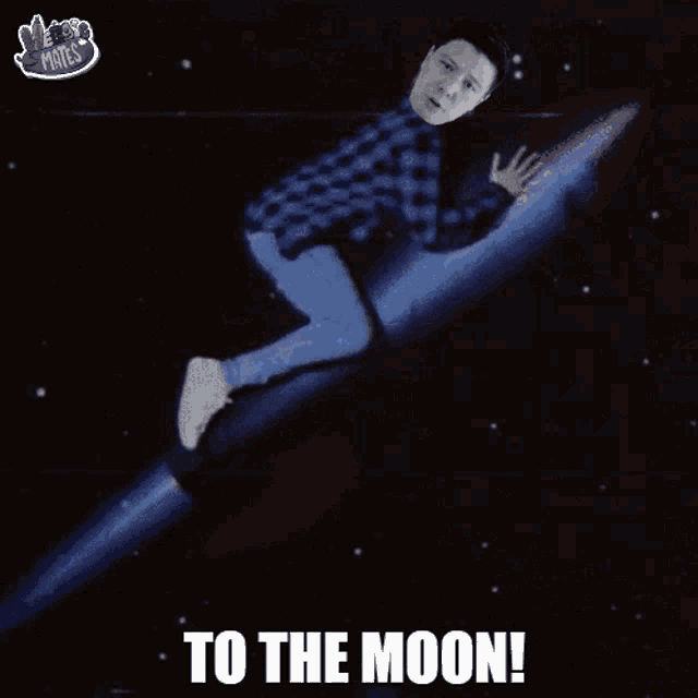 a man is riding a rocket with the words to the moon