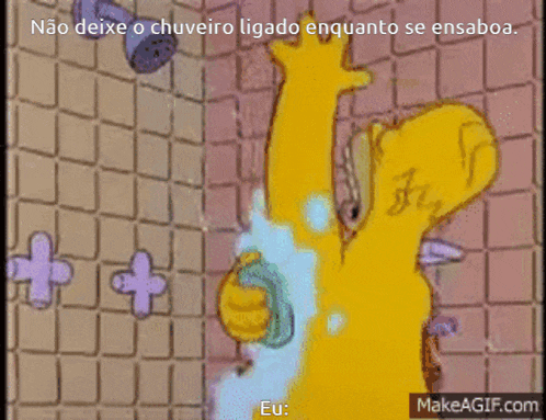 a cartoon of homer simpson taking a shower with makeagif.com in the corner
