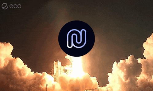 a picture of a rocket being launched with a circle with the letter n on it