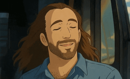 a cartoon of a man with long hair and a beard