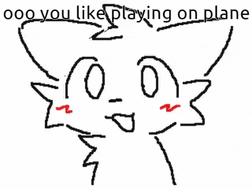 a drawing of a cat with the words `` ooo you like playing on plane ''