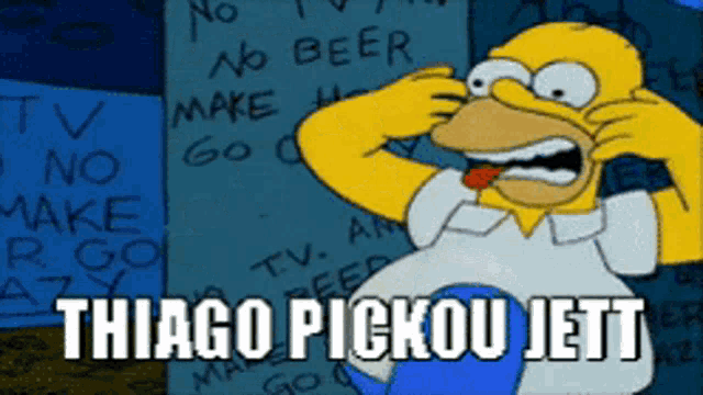 a cartoon of homer simpson with the words thiago pickou jett above him