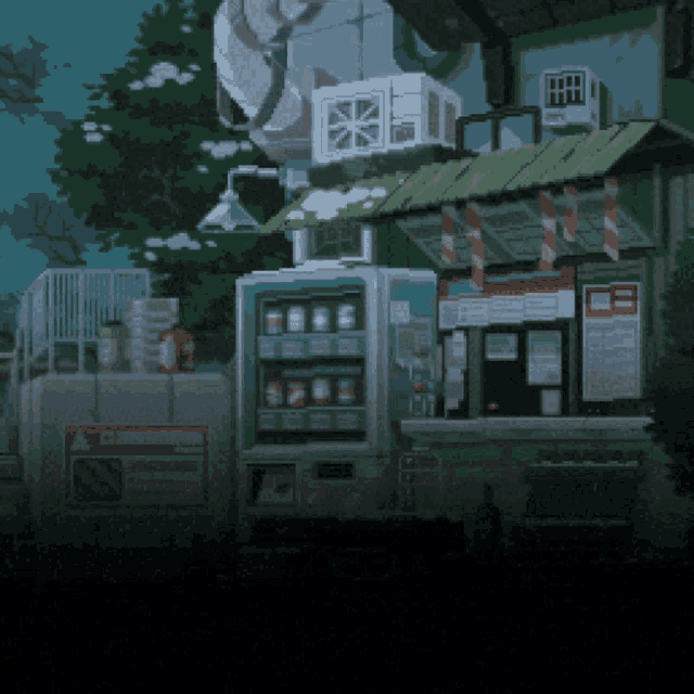 a pixel art drawing of a vending machine with a sign that says ' c9 ' on it