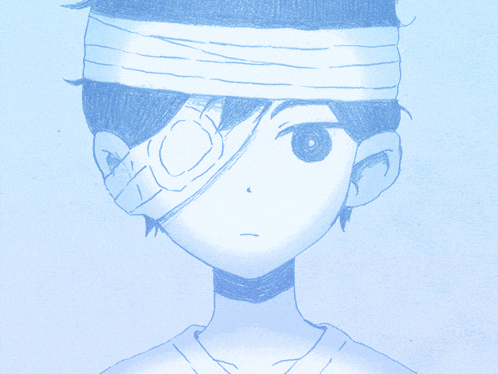 a drawing of a person with a bandage on their eye