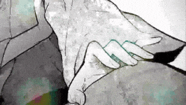 a black and white drawing of a person 's hands touching another person 's hand .