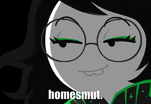 a cartoon character with glasses and the word homesmut