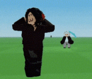 a cartoon character is standing in a field with the number 3 written on her face