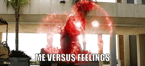 a picture of a person with red smoke coming out of them and the words me versus feelings