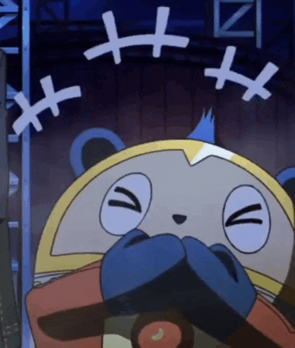a close up of a cartoon character with stitches on it 's head