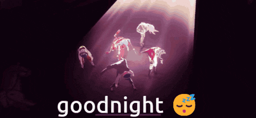a group of anime characters standing on a stage with the words goodnight