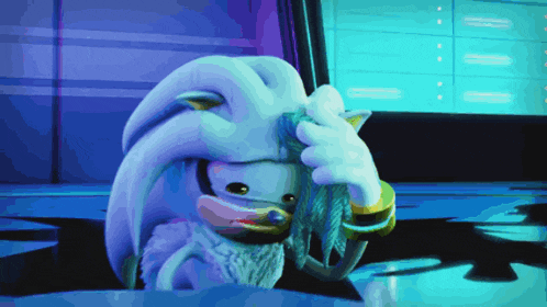 a sonic the hedgehog cartoon character covering his face with his hand