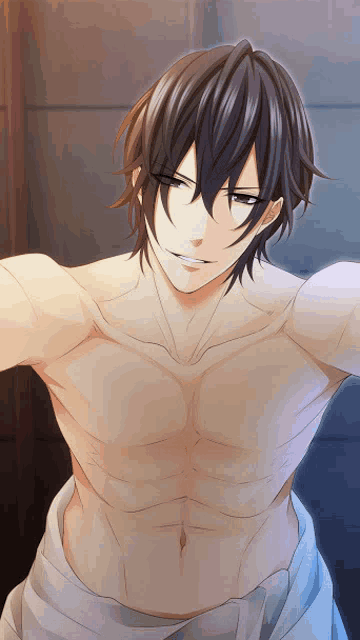 a man without a shirt is wrapped in a towel