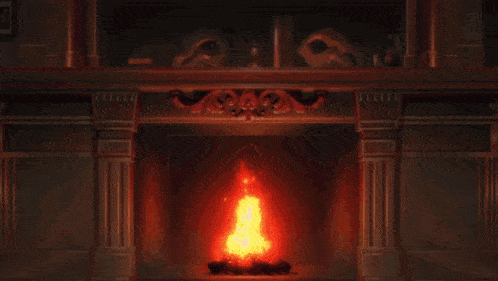 a person standing in front of a fireplace with fire