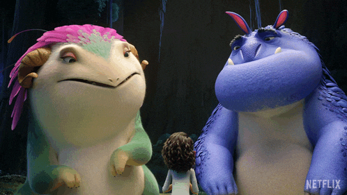 a netflix ad shows a girl standing next to two monsters
