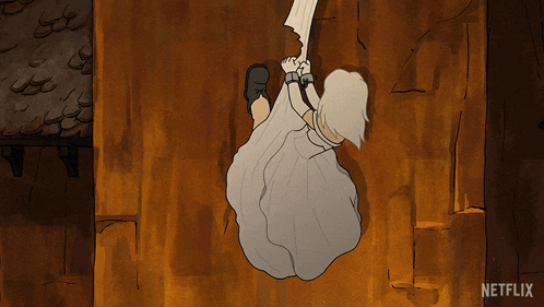 a cartoon of a man being chained to a wall with netflix written on the bottom right
