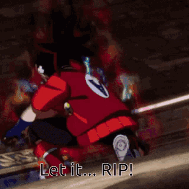 a cartoon character is holding a gun with the words let it rip