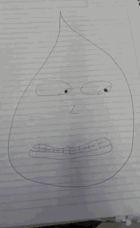 a drawing of a teardrop with a face drawn on a piece of paper