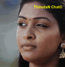 a close up of a woman 's face with the words thiruda n chat on the bottom right