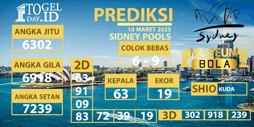 a poster for prediksi sydney pools on march 10