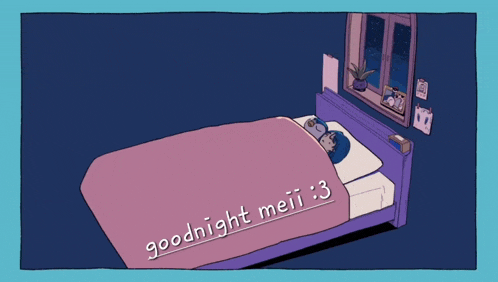 a cartoon drawing of a bed that says goodnight meii
