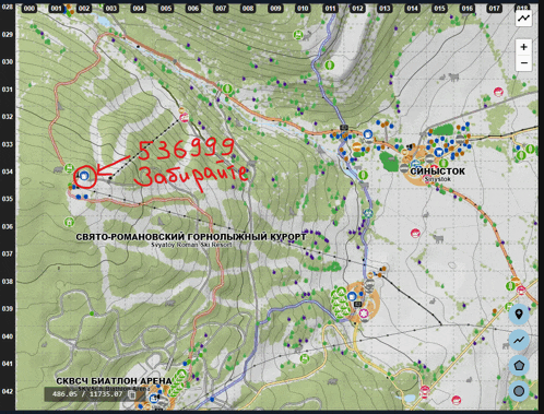 a map with a red arrow pointing to a place called 536999