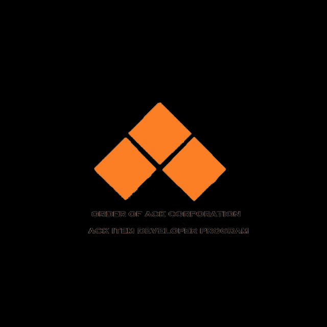 a black background with orange squares and the words order of ack corporation ack item developer program