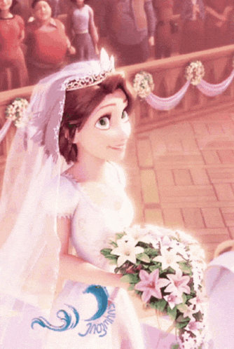a picture of a bride from tangled holding a bouquet
