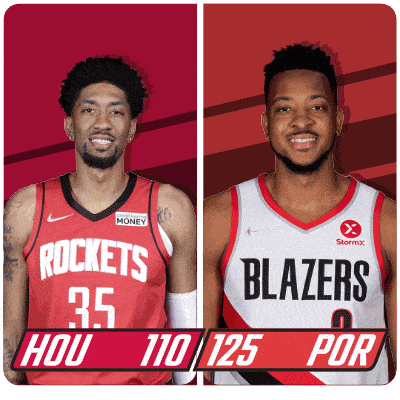 two basketball players from the blazers and the rockets
