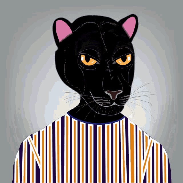 a black panther wearing a striped shirt with the letter n on it