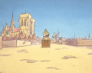 a cartoon of a man carrying a woman on his back in a suitcase