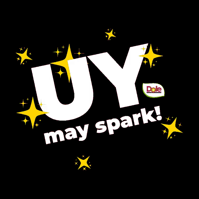 a black background with a red u and yellow stars that says uy may spark
