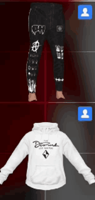 a pair of pants and a white hoodie with the word diamond on it