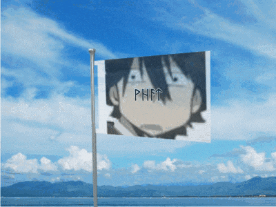 a flag with a picture of a boy and the words phft on it