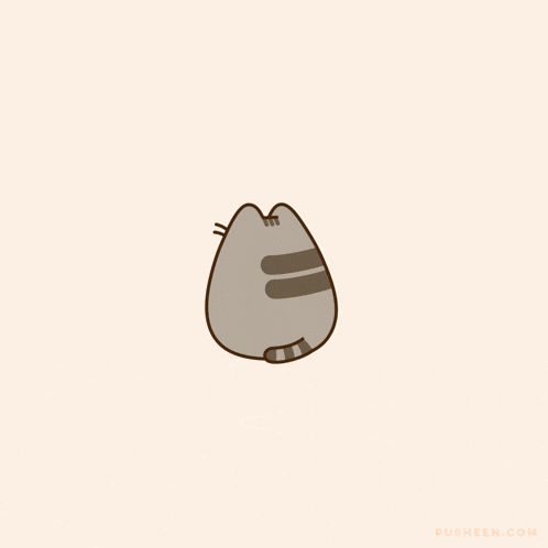 a cartoon drawing of a cat with the website pusheen.com in the corner
