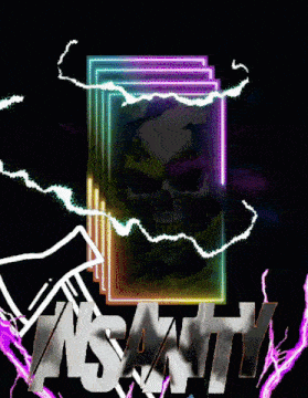 the word insanity is on a black background with a skull