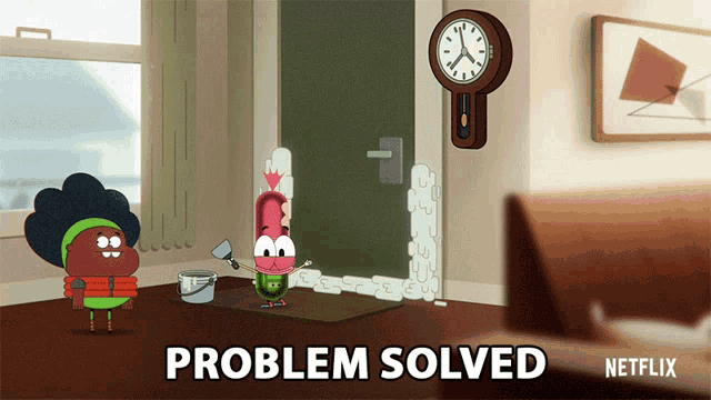 a netflix ad with a cartoon character and the words problem solved on the bottom