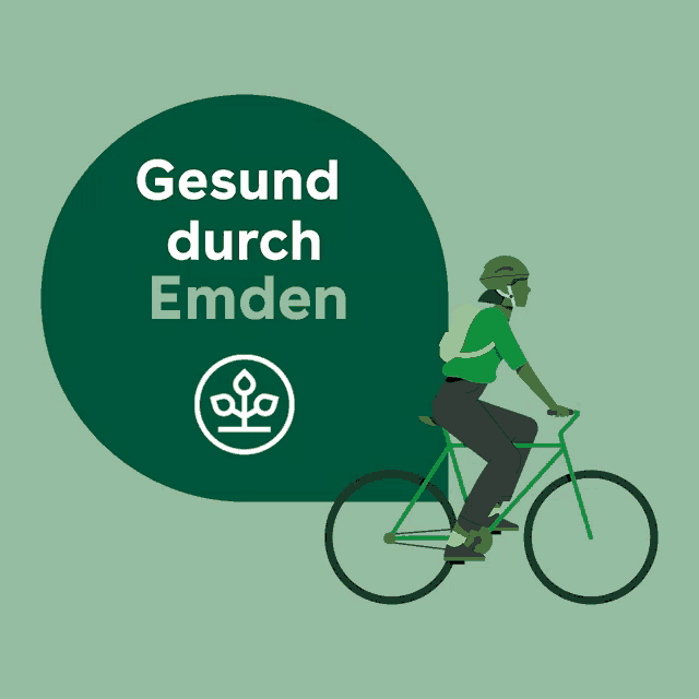 an illustration of a person riding a bike with the words gesund durch emden below them