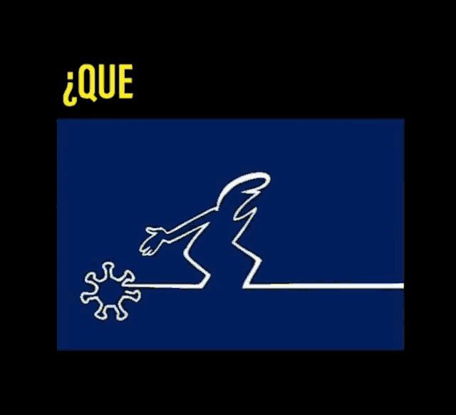 a line drawing of a person reaching out to a virus and the words que mamada es esta