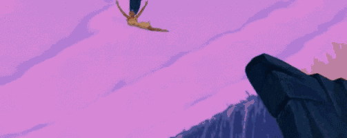 a person is falling into a waterfall with a bird flying overhead .