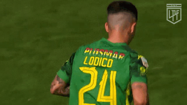 a soccer player wearing a green and yellow jersey with the number 24 on it .