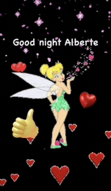 a cartoon of tinkerbell blowing a kiss with the words good night alberte