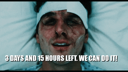 a man with a bandage on his head laying in a hospital bed with the words 8 days and 15 hours left we can do it