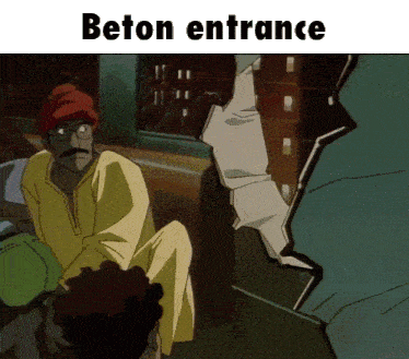 a man in a turban is looking through a hole in a wall with the words " beton entrance " below him
