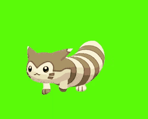 a small brown and white striped animal is walking on a green screen