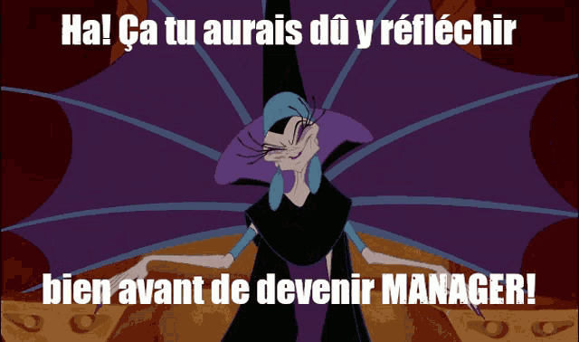 a cartoon character with the words bien avant de devenir manager on it