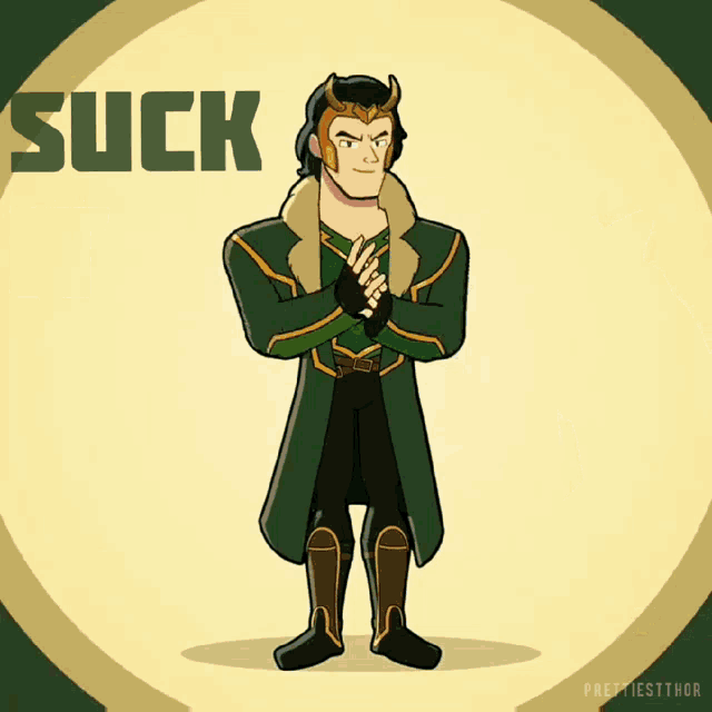 a cartoon of loki and thor with the words " suck it "